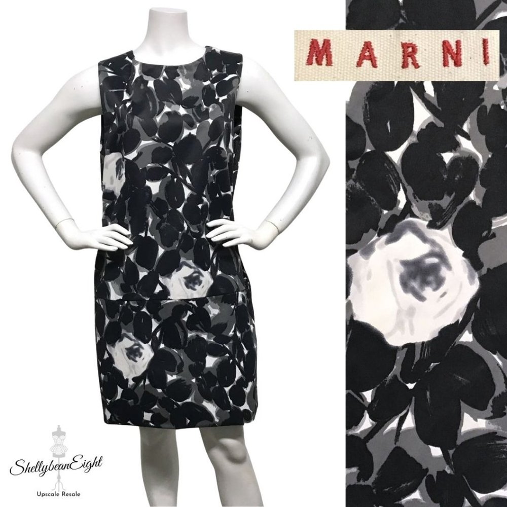 MARNI Floral Shift Dress EXPS ZIP Pockets 42 S 6 8